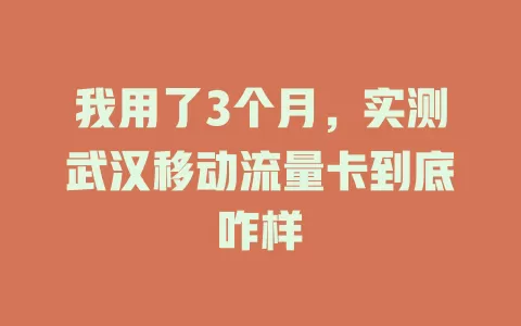 我用了3个月，实测武汉移动流量卡到底咋样