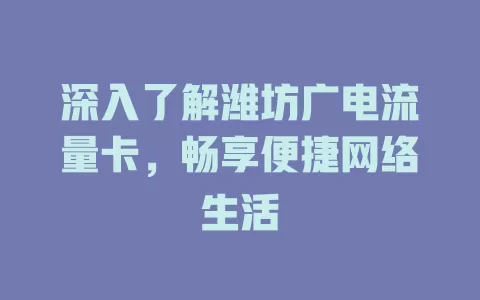 深入了解潍坊广电流量卡，畅享便捷网络生活