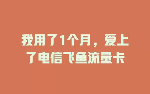 我用了1个月，爱上了电信飞鱼流量卡