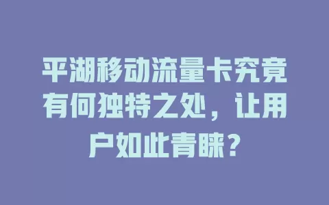 平湖移动流量卡究竟有何独特之处，让用户如此青睐？