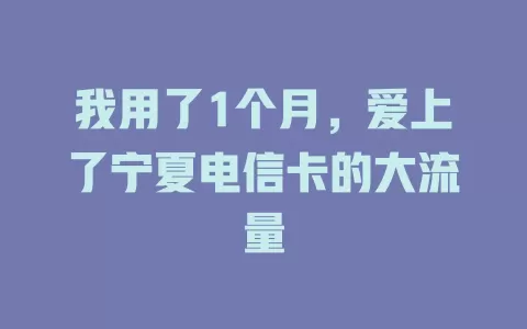 我用了1个月，爱上了宁夏电信卡的大流量
