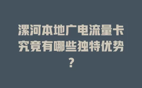 漯河本地广电流量卡究竟有哪些独特优势？