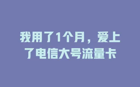 我用了1个月，爱上了电信大号流量卡