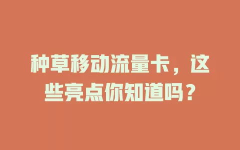 种草移动流量卡，这些亮点你知道吗？