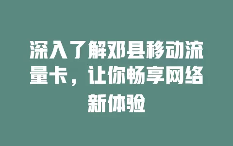 深入了解邓县移动流量卡，让你畅享网络新体验