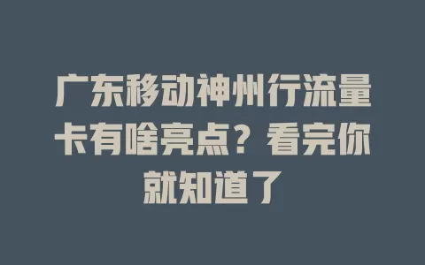 广东移动神州行流量卡有啥亮点？看完你就知道了