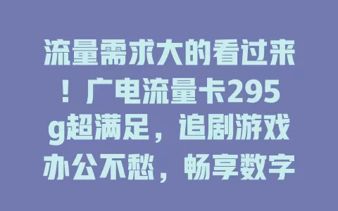 流量需求大的看过来！广电流量卡295g超满足，追剧游戏办公不愁，畅享数字生活