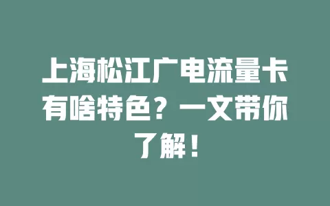 上海松江广电流量卡有啥特色？一文带你了解！