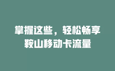 掌握这些，轻松畅享鞍山移动卡流量