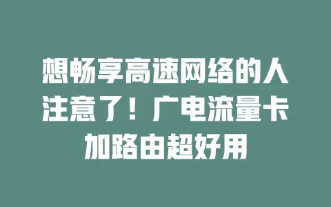 想畅享高速网络的人注意了！广电流量卡加路由超好用