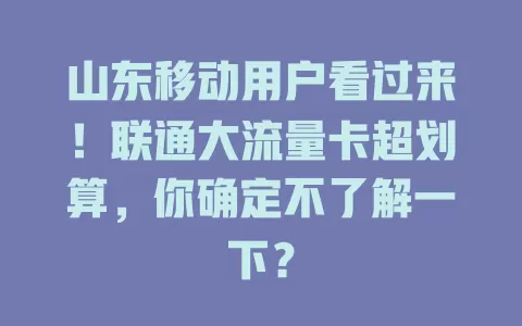 山东移动用户看过来！联通大流量卡超划算，你确定不了解一下？