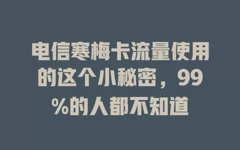 电信寒梅卡流量使用的这个小秘密，99%的人都不知道