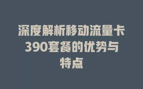 深度解析移动流量卡390套餐的优势与特点