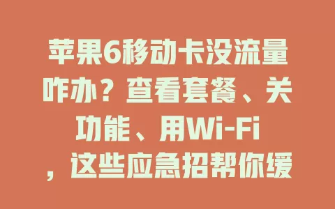 苹果6移动卡没流量咋办？查看套餐、关功能、用Wi-Fi，这些应急招帮你缓解流量紧张