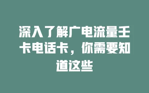 深入了解广电流量壬卡电话卡，你需要知道这些