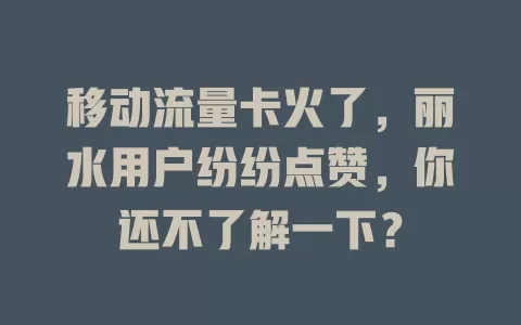 移动流量卡火了，丽水用户纷纷点赞，你还不了解一下？