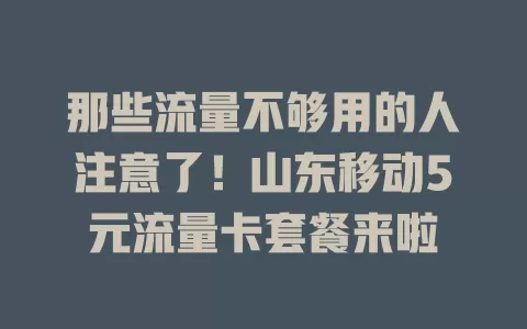 那些流量不够用的人注意了！山东移动5元流量卡套餐来啦
