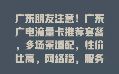 广东朋友注意！广东广电流量卡推荐套餐，多场景适配，性价比高，网络稳，服务贴心，别错过！