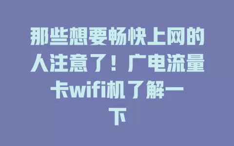 那些想要畅快上网的人注意了！广电流量卡wifi机了解一下