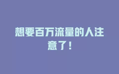想要百万流量的人注意了！
