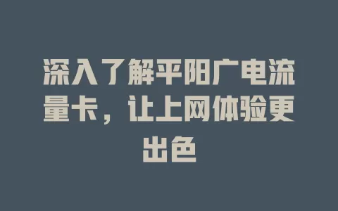深入了解平阳广电流量卡，让上网体验更出色