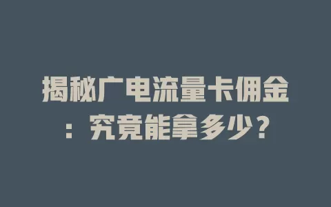 揭秘广电流量卡佣金：究竟能拿多少？