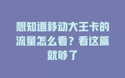 想知道移动大王卡的流量怎么看？看这篇就够了
