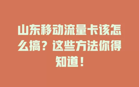 山东移动流量卡该怎么搞？这些方法你得知道！