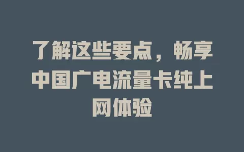 了解这些要点，畅享中国广电流量卡纯上网体验