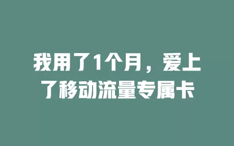 我用了1个月，爱上了移动流量专属卡