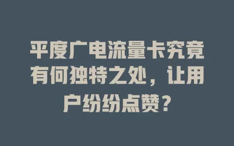 平度广电流量卡究竟有何独特之处，让用户纷纷点赞？