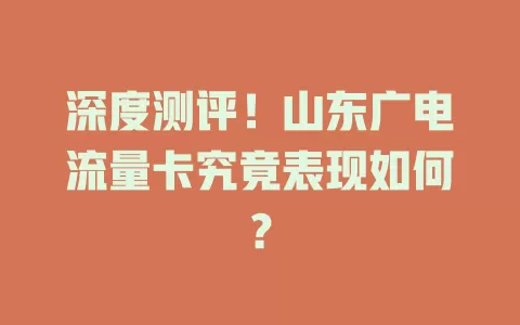 深度测评！山东广电流量卡究竟表现如何？
