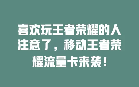 喜欢玩王者荣耀的人注意了，移动王者荣耀流量卡来袭！