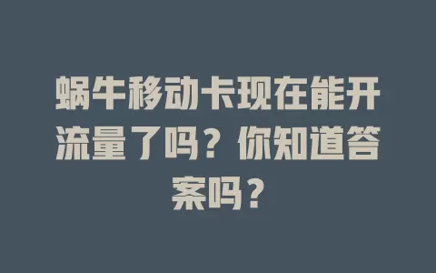 蜗牛移动卡现在能开流量了吗？你知道答案吗？