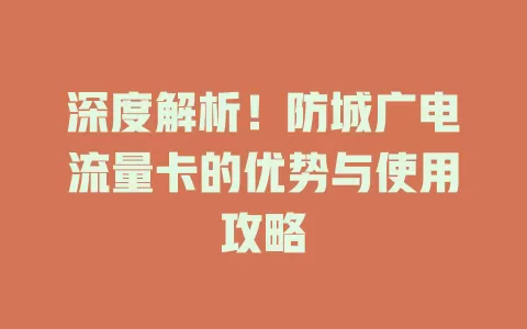 深度解析！防城广电流量卡的优势与使用攻略