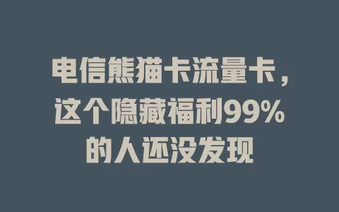 电信熊猫卡流量卡，这个隐藏福利99%的人还没发现