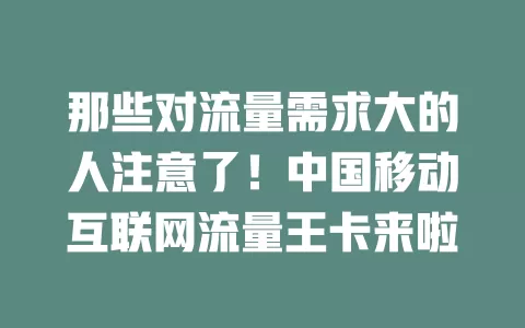 那些对流量需求大的人注意了！中国移动互联网流量王卡来啦