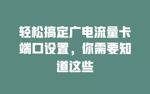 轻松搞定广电流量卡端口设置，你需要知道这些