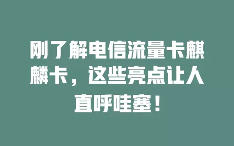 刚了解电信流量卡麒麟卡，这些亮点让人直呼哇塞！