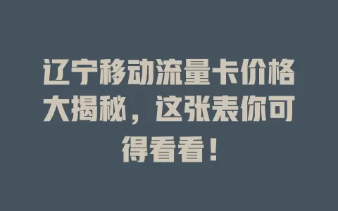 辽宁移动流量卡价格大揭秘，这张表你可得看看！
