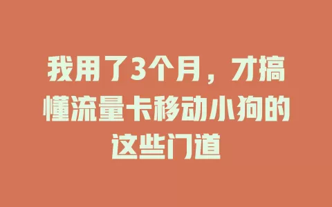 我用了3个月，才搞懂流量卡移动小狗的这些门道