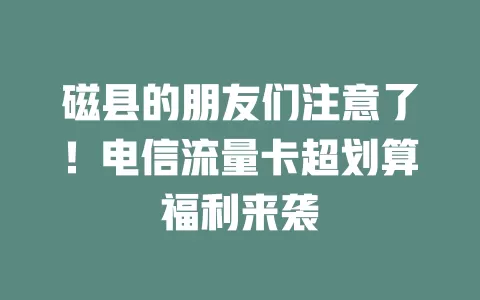 磁县的朋友们注意了！电信流量卡超划算福利来袭