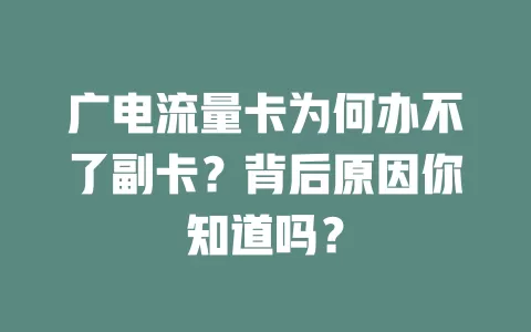 广电流量卡为何办不了副卡？背后原因你知道吗？