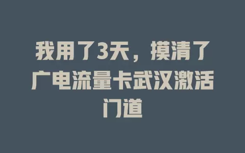 我用了3天，摸清了广电流量卡武汉激活门道