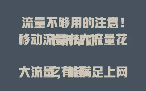 流量不够用的注意！移动流量卡大流量花卡来帮你

它有超大流量，能满足上网需求。套餐设计合理，费用实惠。移动网络覆盖广信号稳，无论在哪都能畅享高速网络。别再为流量烦恼，快试试移动流量卡大流量花卡告别焦虑