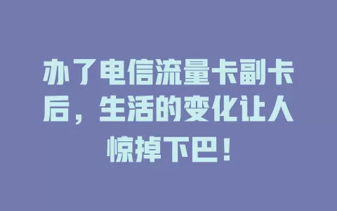 办了电信流量卡副卡后，生活的变化让人惊掉下巴！