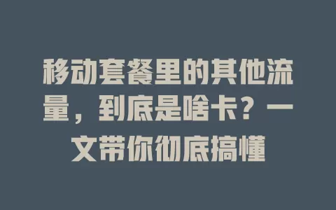 移动套餐里的其他流量，到底是啥卡？一文带你彻底搞懂