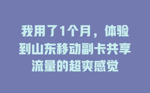 我用了1个月，体验到山东移动副卡共享流量的超爽感觉