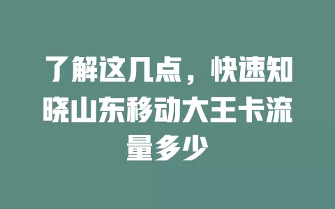 了解这几点，快速知晓山东移动大王卡流量多少