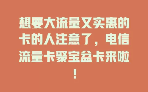 想要大流量又实惠的卡的人注意了，电信流量卡聚宝盆卡来啦！